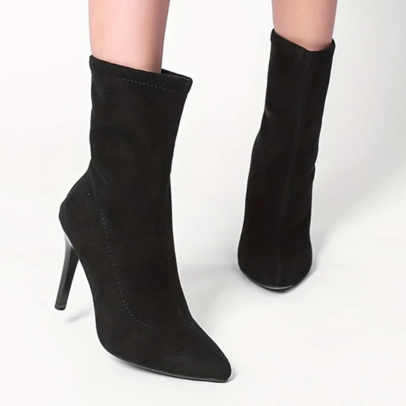 Fashion Suede Stiletto Ankle Boots – Autumn New Style, Pointed Toe, Back Zipper, Non-Slip, Wear-Resistant High Heels