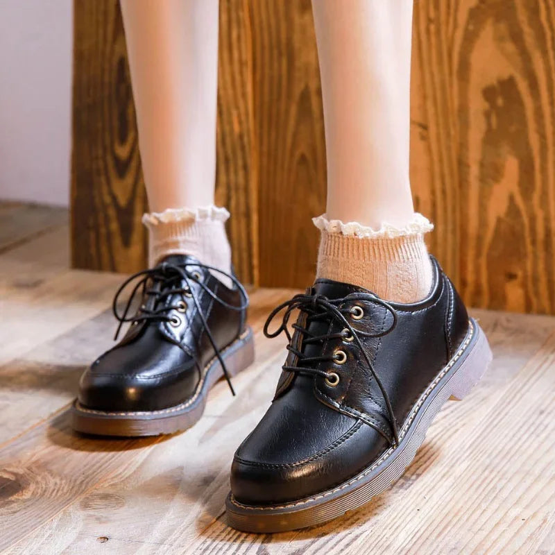Women's Oxfords Shoes 35-40 Retro Round Toe PU Leather Comfortable Casual Lolita Style Footwear