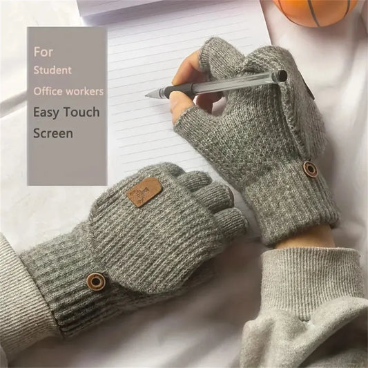 Winter Knitted Flip-Top Gloves – Warm, Windproof, Half-Finger Design for Men & Women