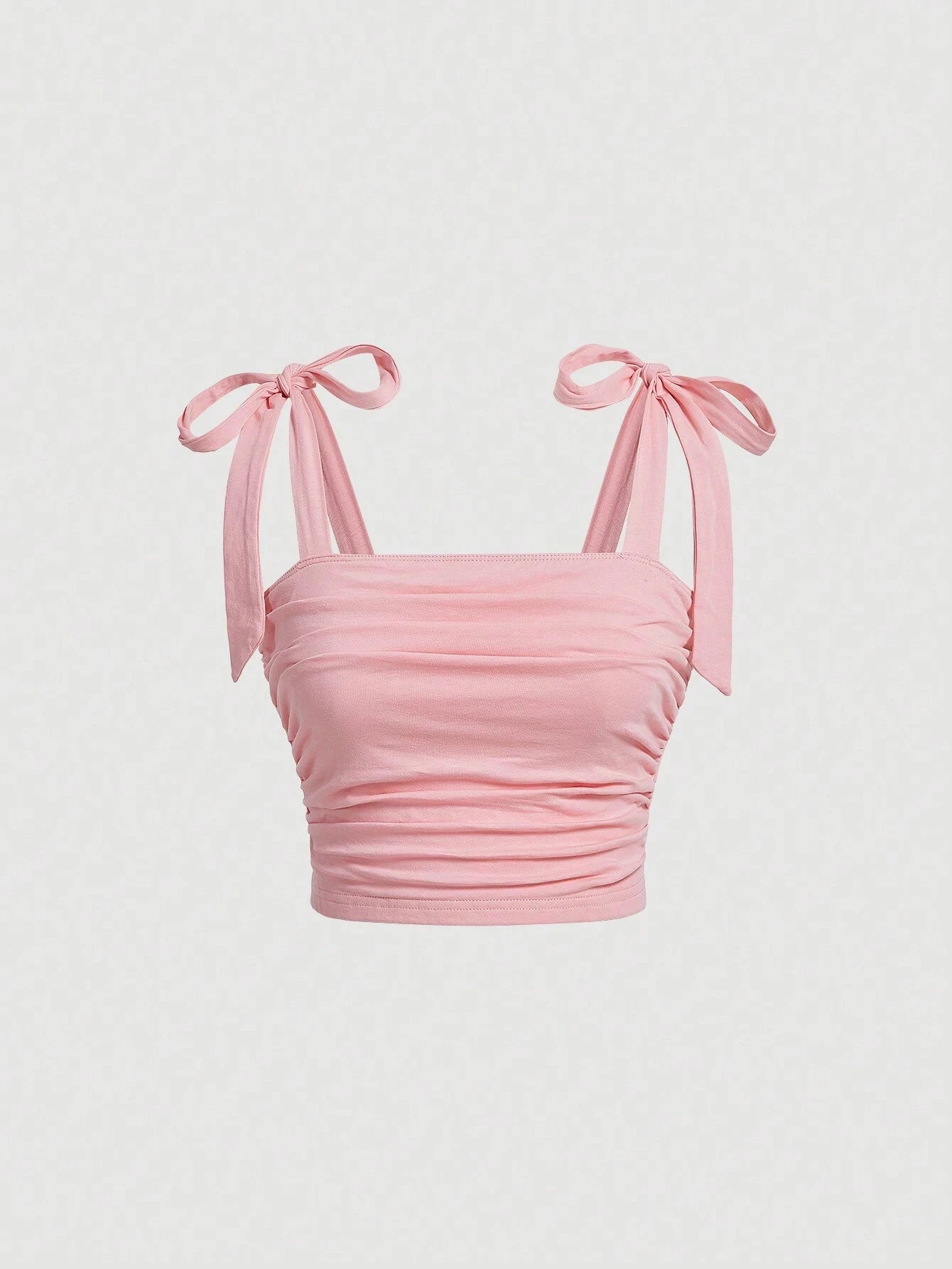 Women's Y2K Ruched Tie-Shoulder Crop Cami – Pink Backless Top