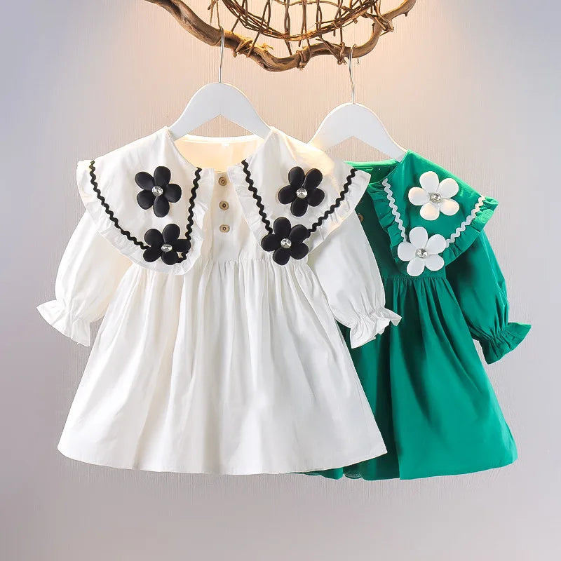 Girls’ Korean Floral Cotton Princess Dress (Spring/Autumn)