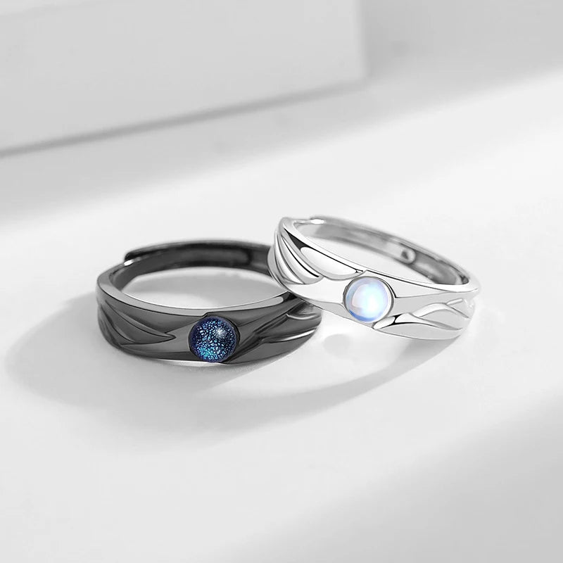 New Silver Sun & Moon Adjustable Couple Rings – Unisex Wedding Jewelry