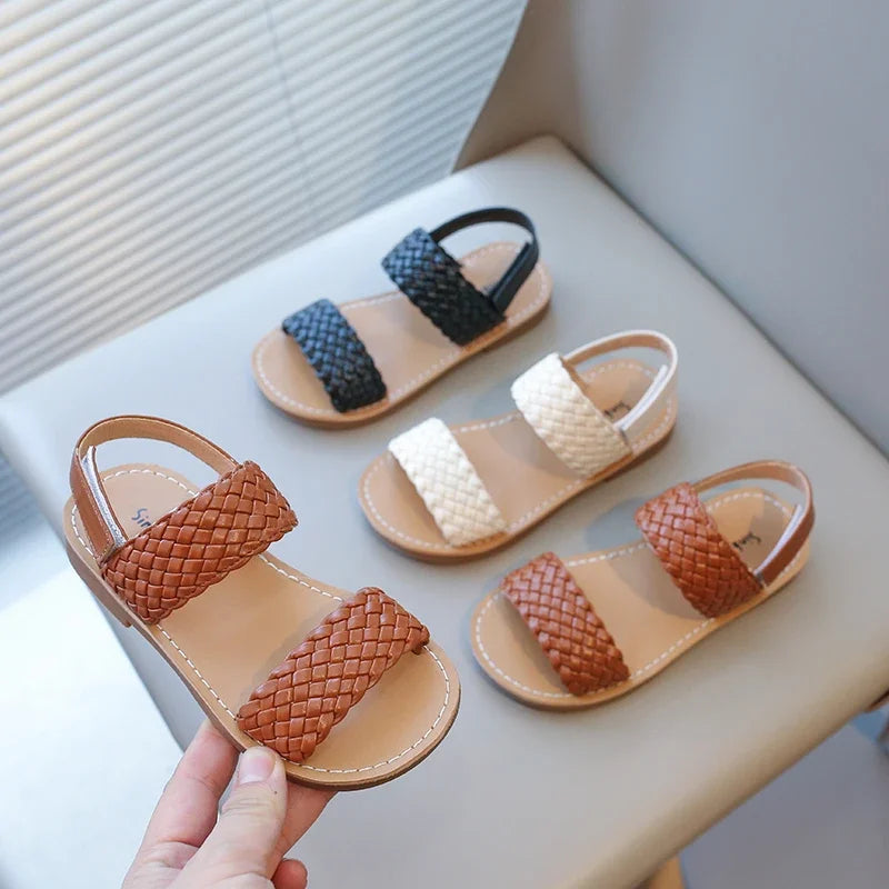 Girls’ Summer Sandals 2024 – Woven Design, Anti-Skid, Open-Toe Beach Shoes