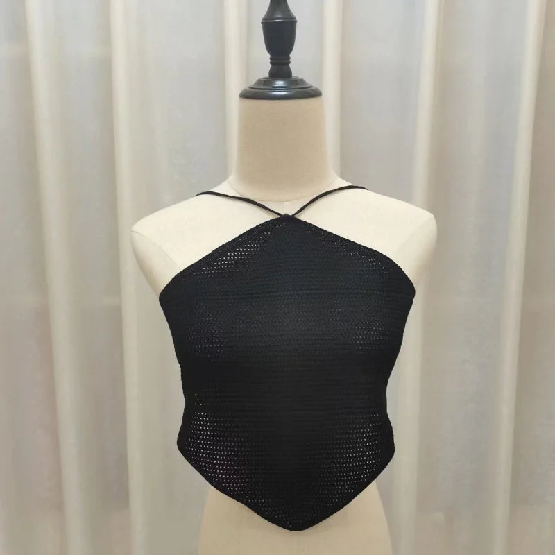 Sexy Hollow Halter Knit Tank – Backless Summer Camisole