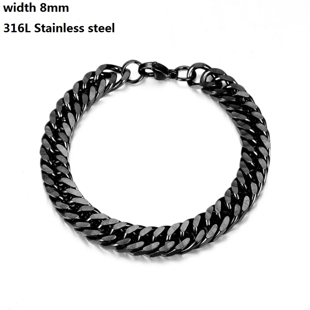 316L Stainless Steel Cuban Chain Bracelet – Unisex Vintage Figaro Punk K-pop Viking Jewelry Gift