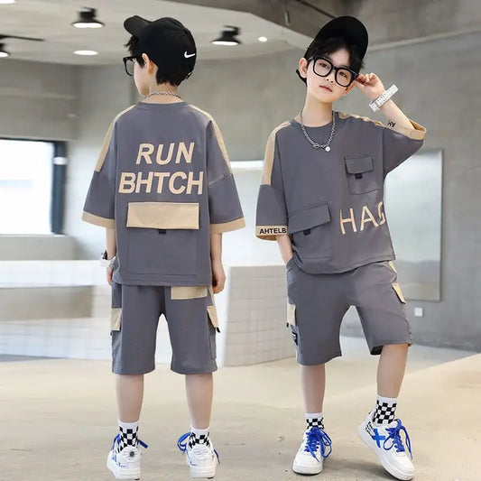 Boys' Summer Letter Print Outfit – 2-Piece Set