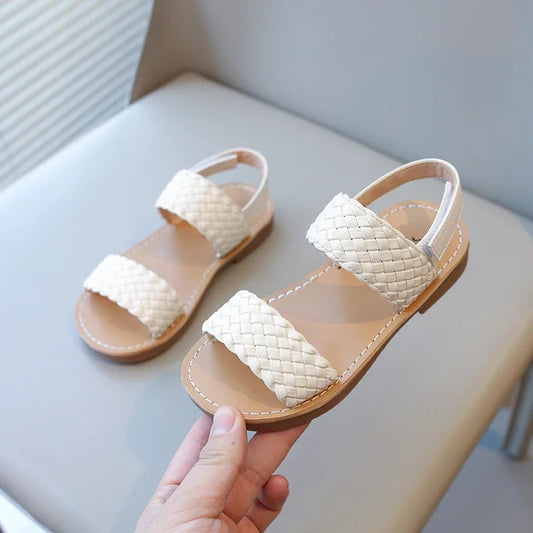 Girls’ Summer Sandals 2024 – Woven Design, Anti-Skid, Open-Toe Beach Shoes