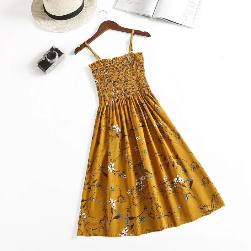 Women's Summer Chiffon Spaghetti Strap Mini Dress – Sleeveless, Elastic Waist, Casual Vestidos