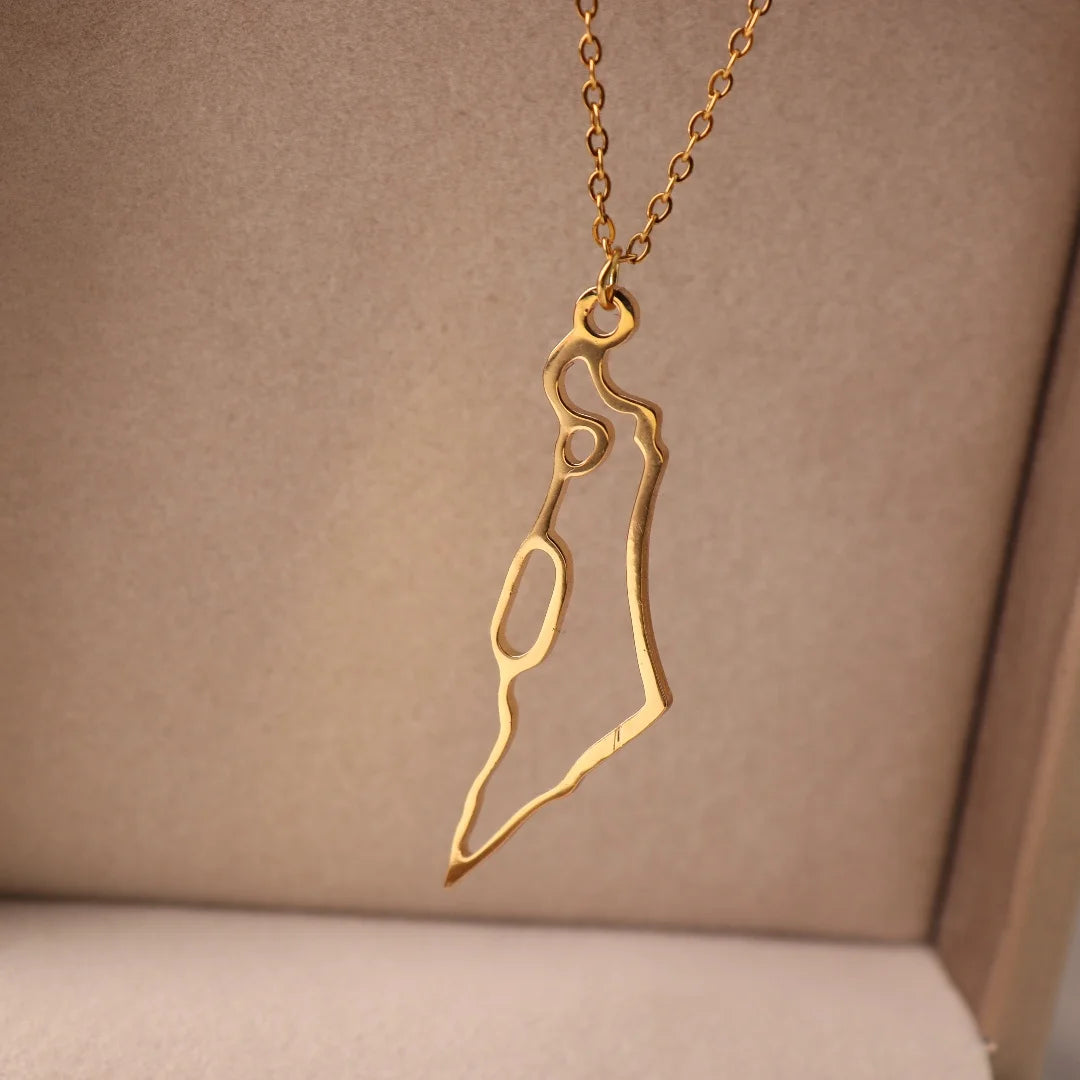 Israel Map Pendant Choker Necklace – Stainless Steel Jewish Gift for Women.