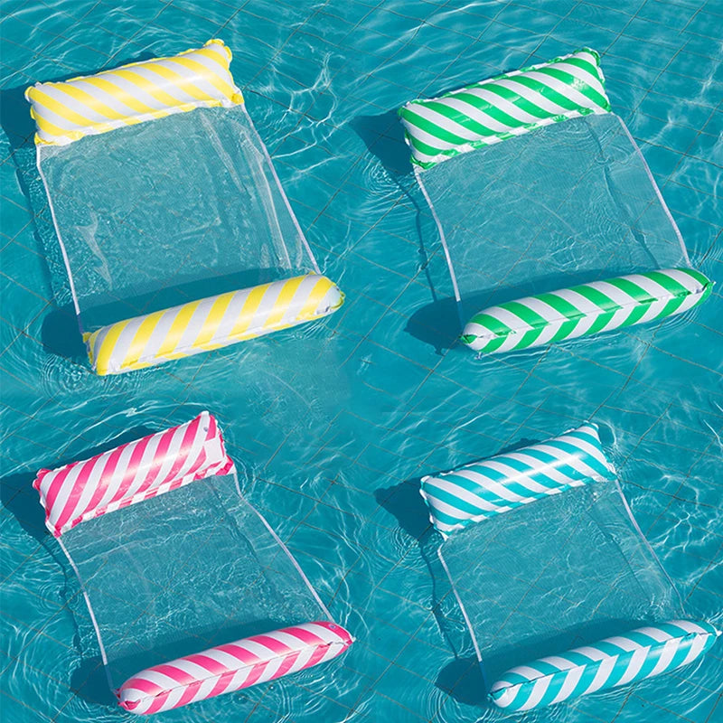 Foldable Inflatable Lounge Chair – Striped Pool & Beach Float with Net Backrest