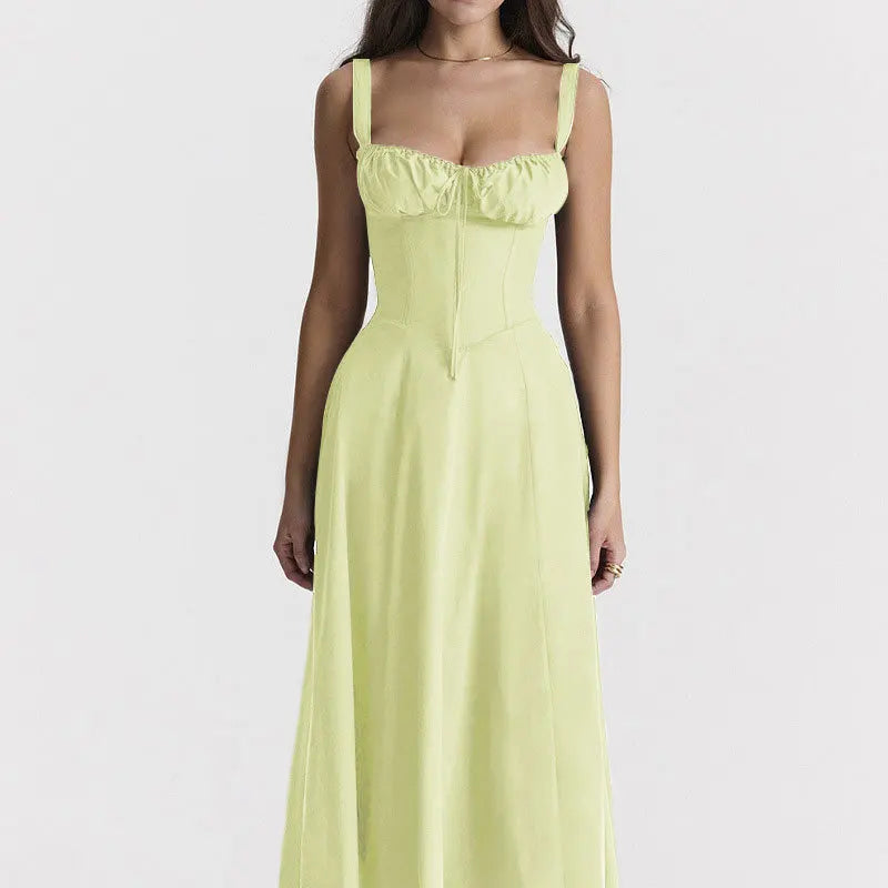 Women’s Floral Print Summer Midi Dress – Lace-Up Corset Beach Vacation Dress