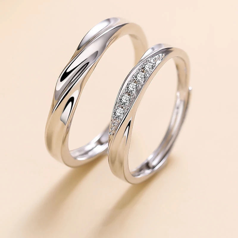 New Silver Sun & Moon Adjustable Couple Rings – Unisex Wedding Jewelry