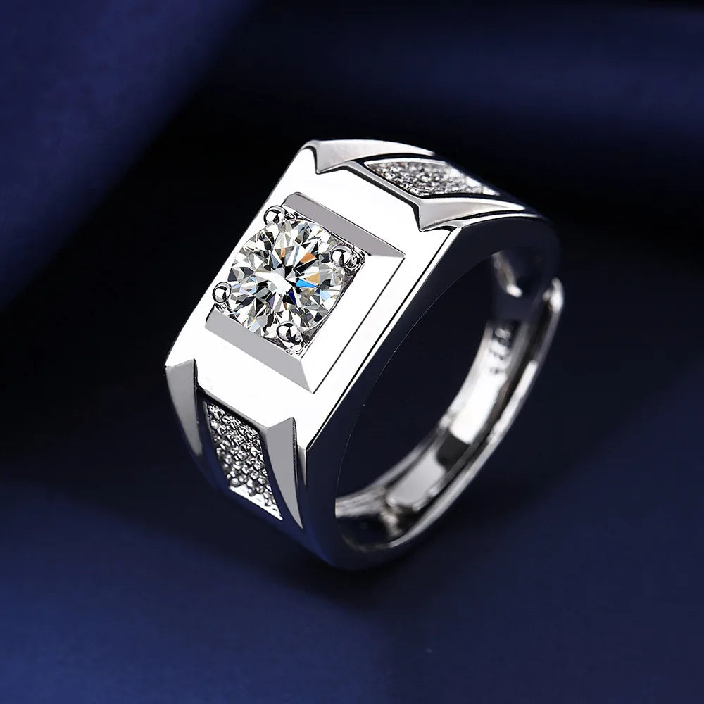 925 Sterling Silver Adjustable Crystal Ring – Fashion Wedding & Engagement Jewelry for Men
