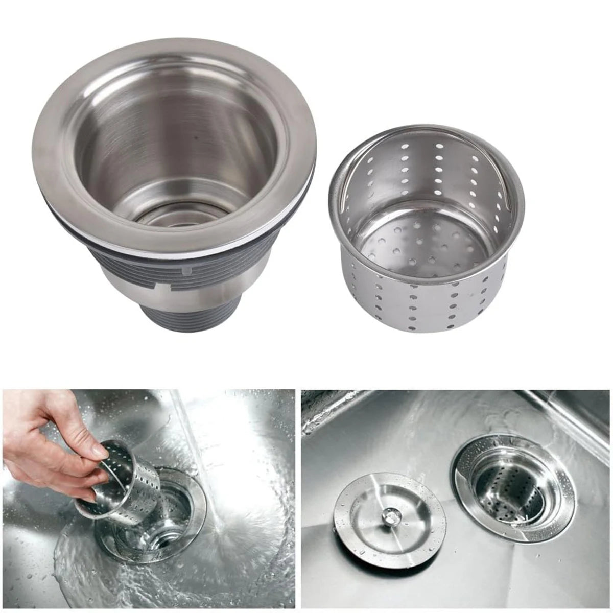 3.5-inch Kitchen Sink Drain Assembly – Removable Filter Basket, Sealing Plug & Tailpiece