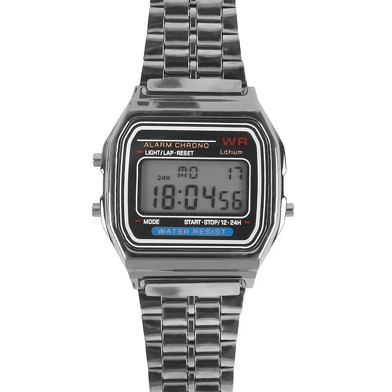 F91W Steel Band LED Digital Watch — Unisex Business & Sports Electronic Clock (Non-Waterproof)