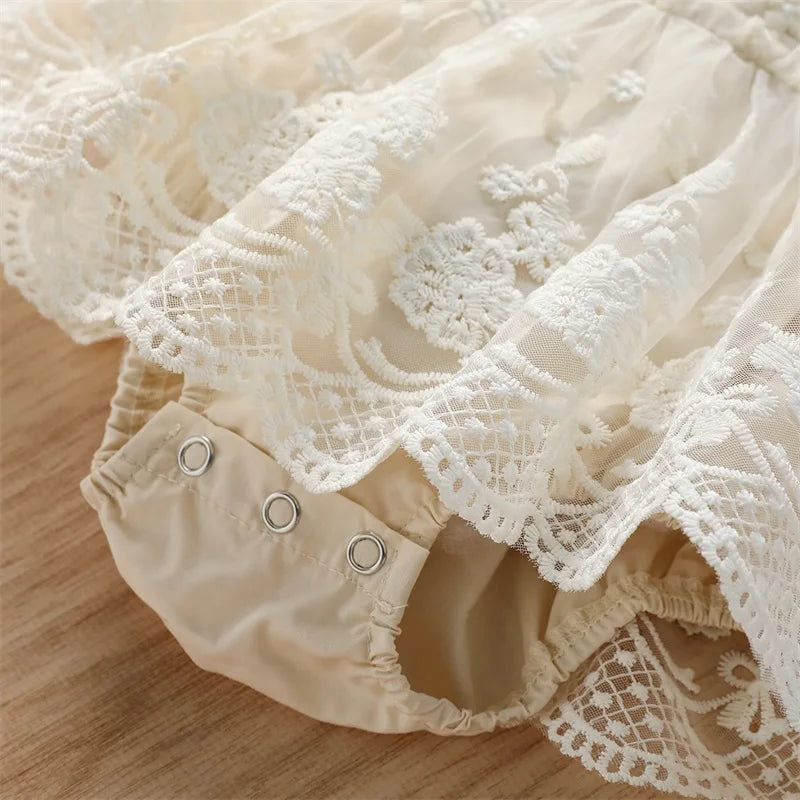 Baby Summer Romper – Newborn to 24M, Ruffle Sleeve & Lace Tutu Dress
