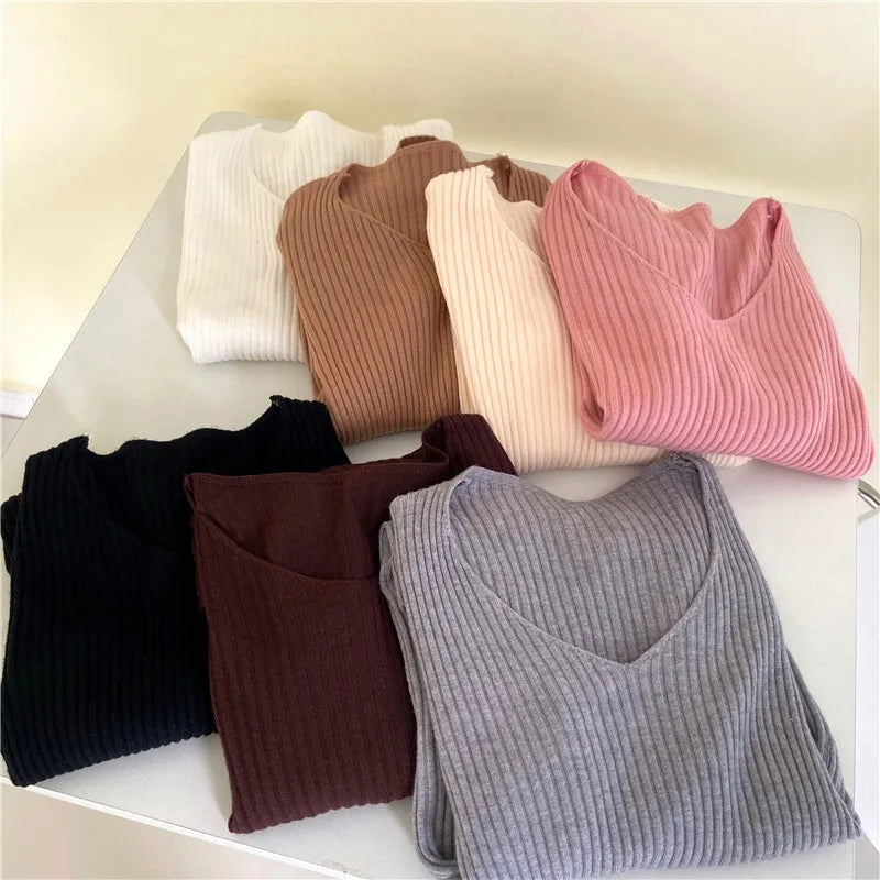 2025 Autumn Winter Women's Knitted Pullover Sweater – Casual Long Sleeve Solid Top