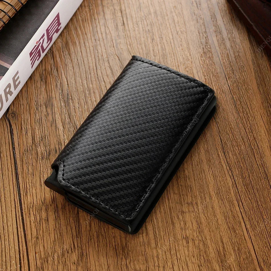 Men's RFID Wallet – Slim Carbon Fiber Anti-Theft Cardholder, Pop-Up Design, Black.