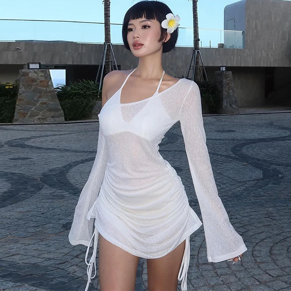 Women's Off-Shoulder Sheer Mini Beach Dress