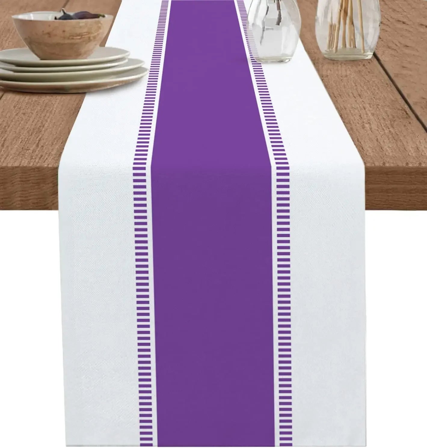 Navy Blue Striped Linen Table Runner – Farmhouse Washable Dresser Scarf for Dining, Wedding & Home Decoration