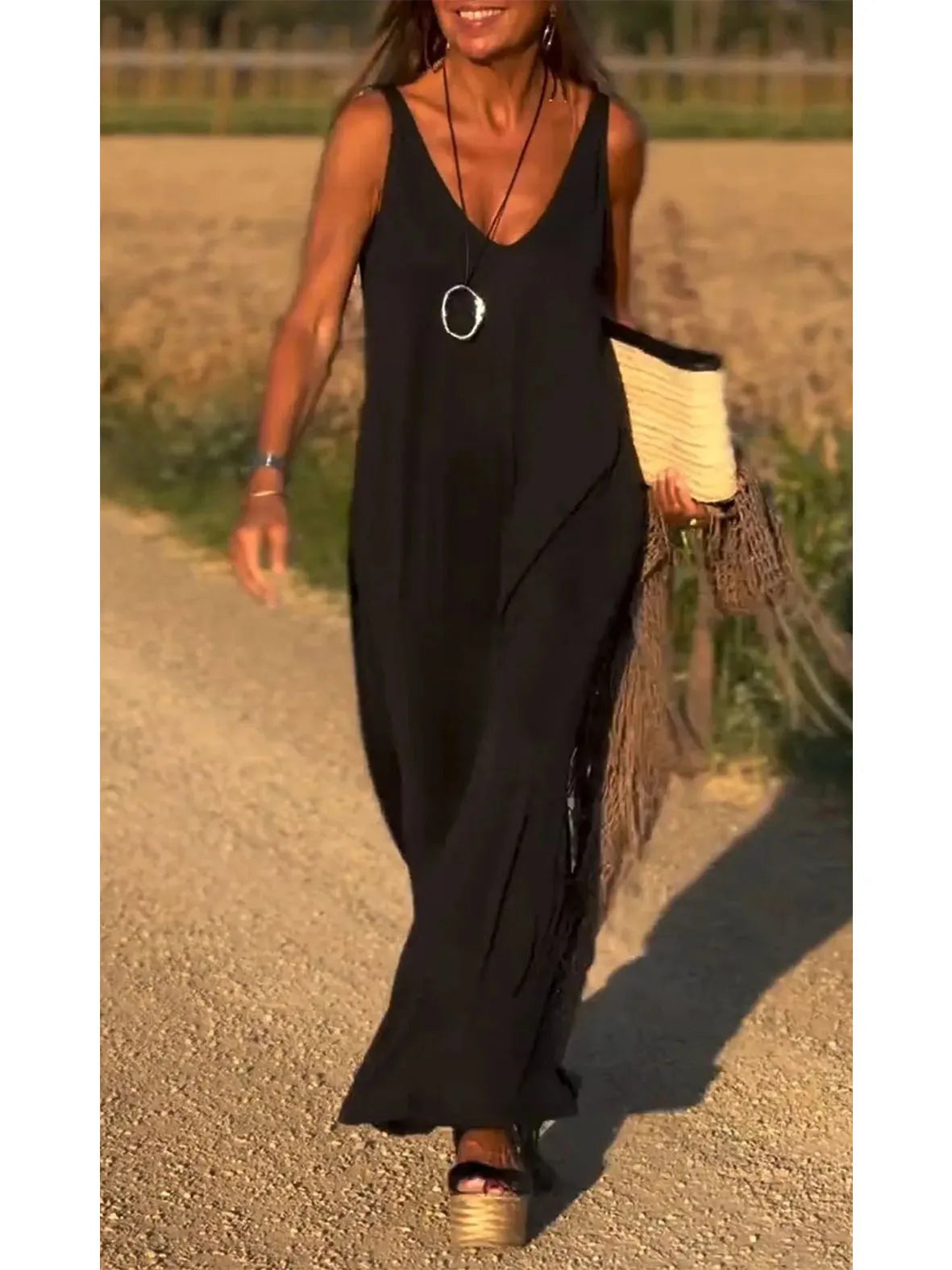 2024 Women's Summer V-Neck Beach Cover-Up – Boho Maxi Slip Dress