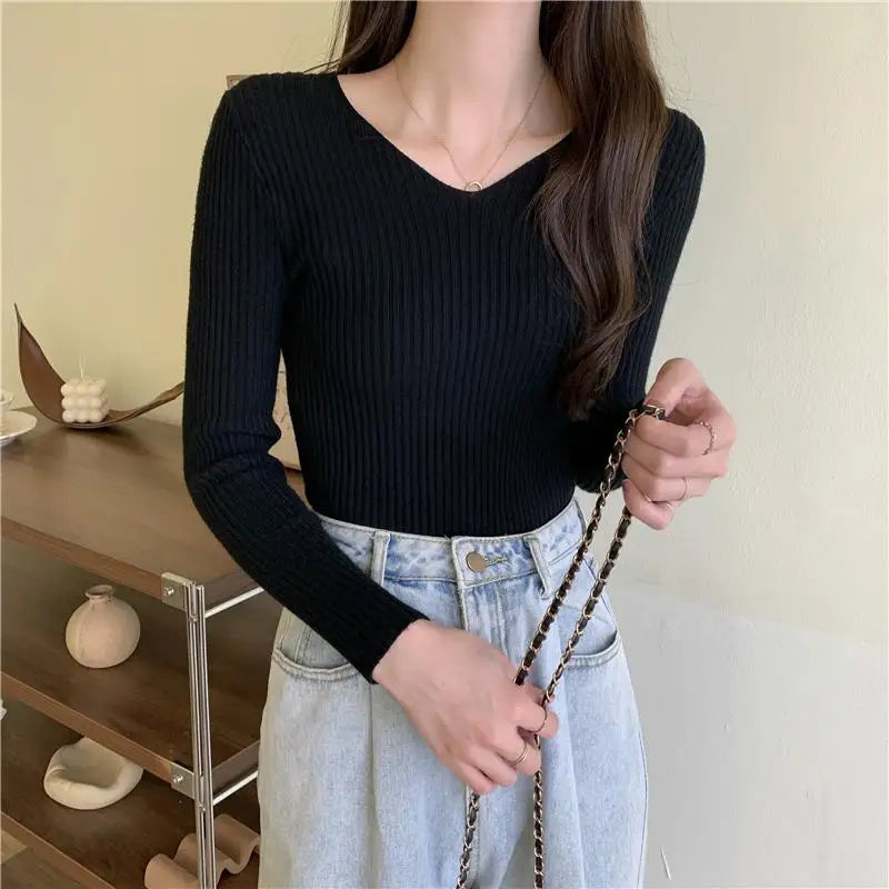 2025 Autumn Winter Women's Knitted Pullover Sweater – Casual Long Sleeve Solid Top