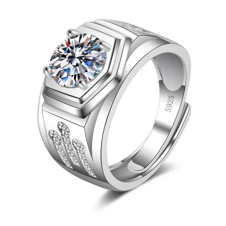 925 Sterling Silver Adjustable Crystal Ring – Fashion Wedding & Engagement Jewelry for Men
