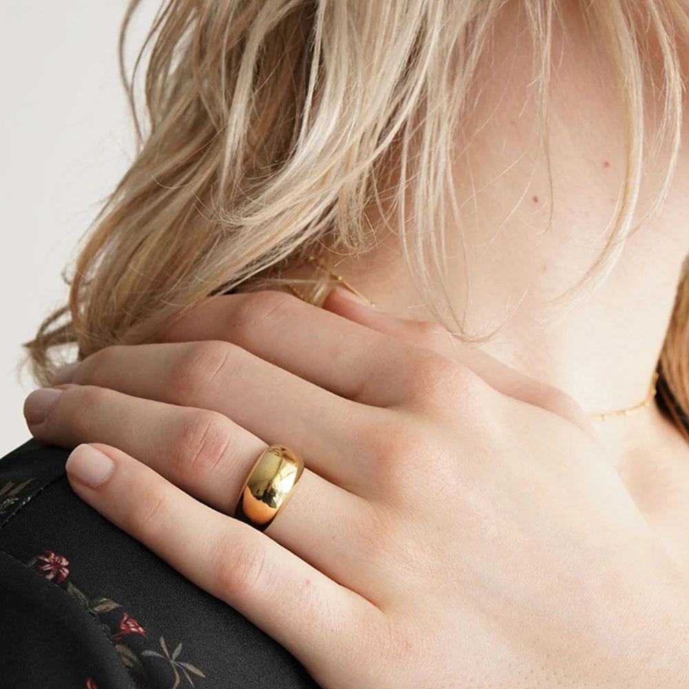Women’s Stainless Steel Ring – Wide Gold Color, Waterproof
