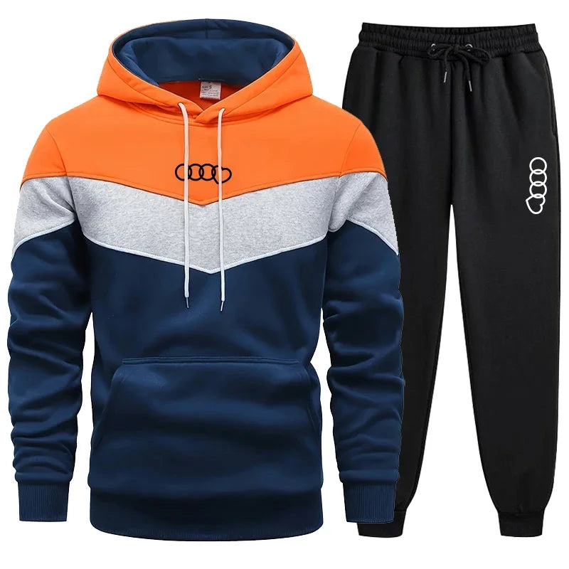 Men’s Casual Hoodie Sweatshirt Tracksuit – Tricolor Sports Jogging Set