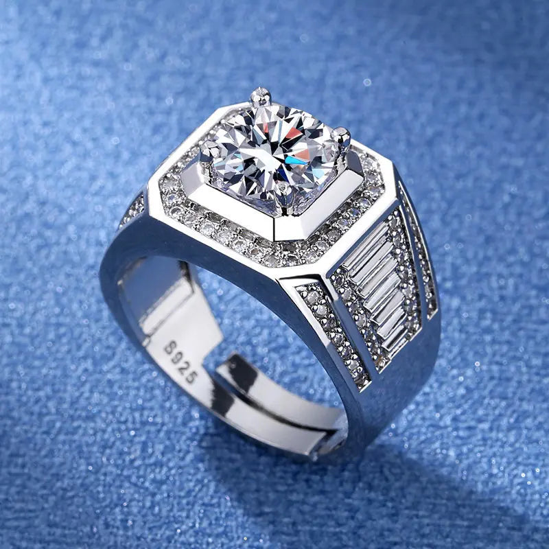 925 Sterling Silver Adjustable Crystal Ring – Fashion Wedding & Engagement Jewelry for Men