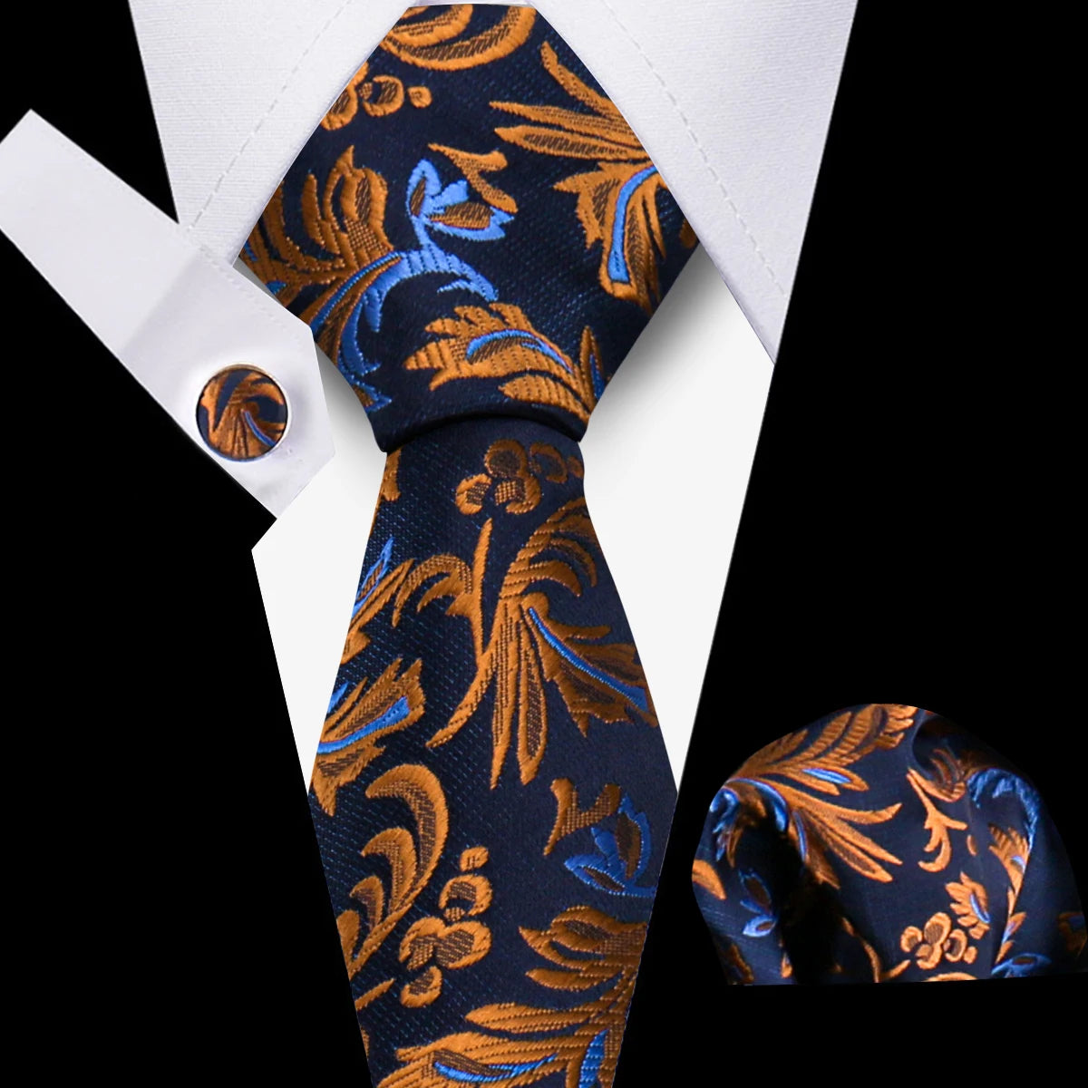 Classic Men’s Tie Set Plaid Necktie with Pocket Square & Cufflinks Business Wedding Gift Accessories