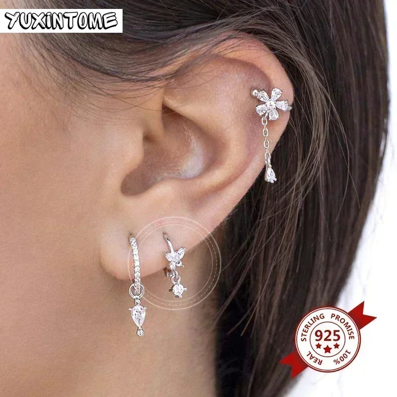 925 Sterling Silver White Zircon Tassel Hoop Earrings — Women’s Luxury Korean Fashion Jewelry 2025