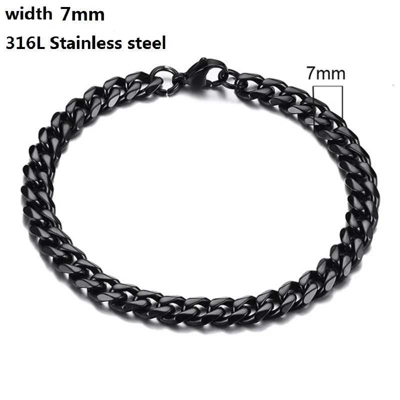 316L Stainless Steel Cuban Chain Bracelet – Unisex Vintage Figaro Punk K-pop Viking Jewelry Gift