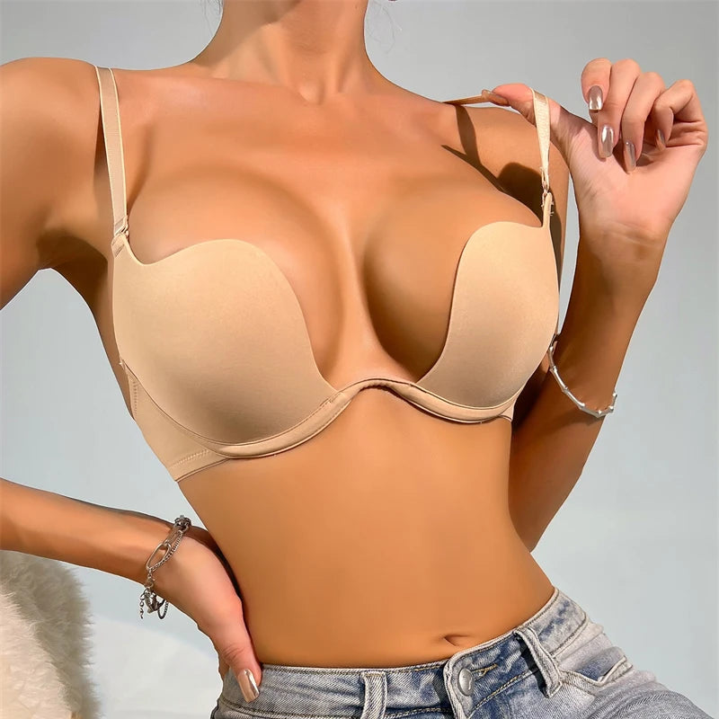 Women’s Push-Up Backless Bra – Seamless Deep V Invisible Lingerie for Low-Cut & Wedding Dresses