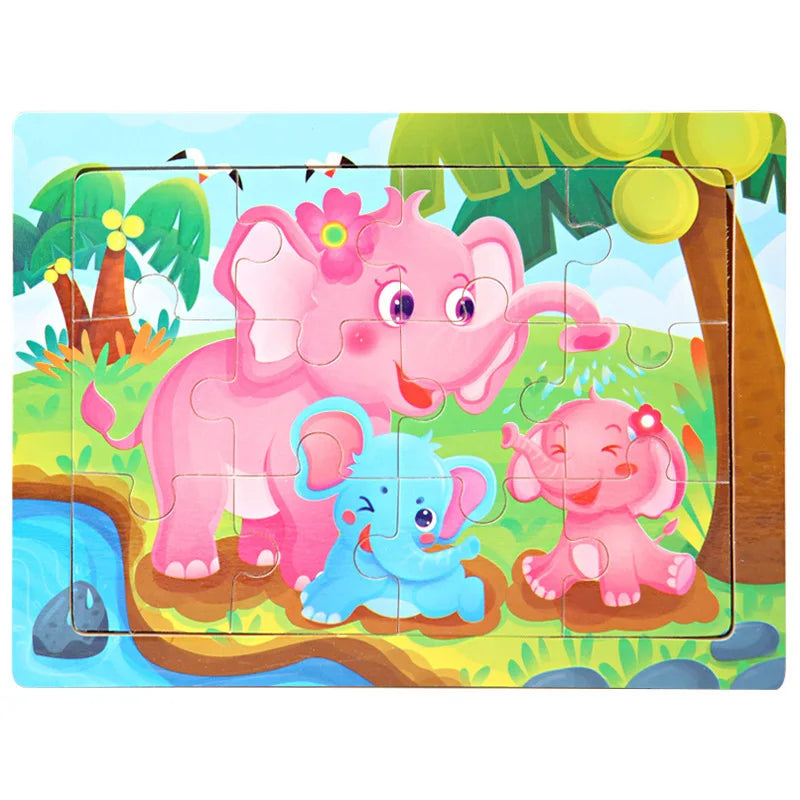 12-Piece Wooden Animal Jigsaw Puzzle – Montessori Educational Toy for Baby or Kids