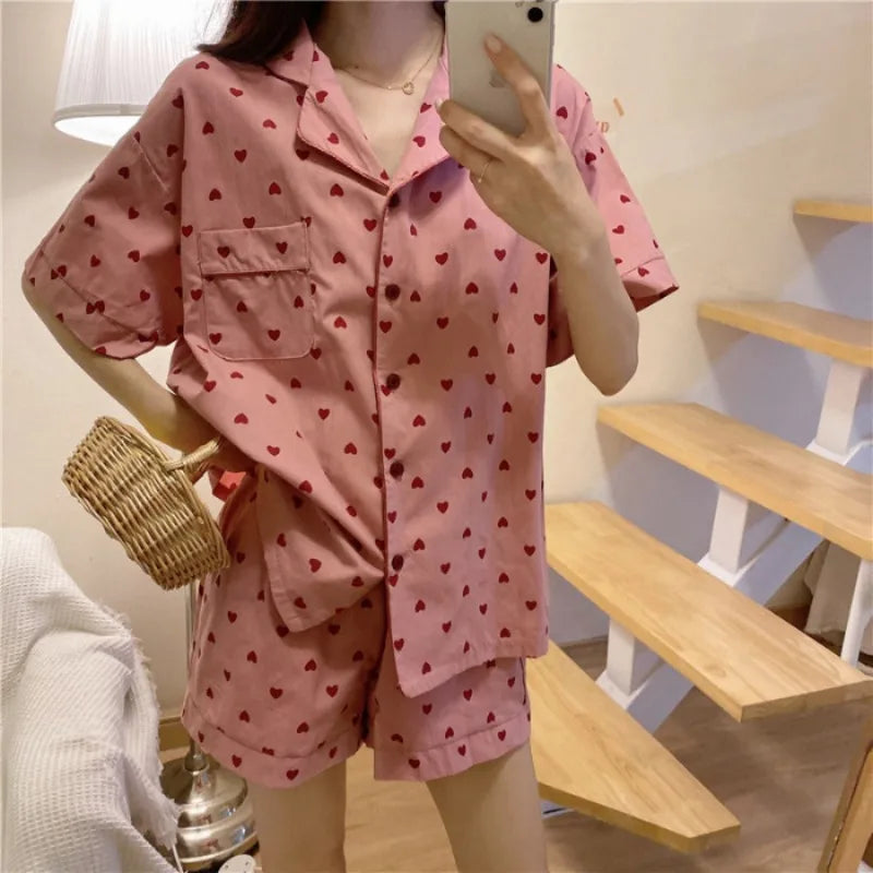 Women’s Pajama Set – Short Sleeve Top & Shorts, Printed Loungewear