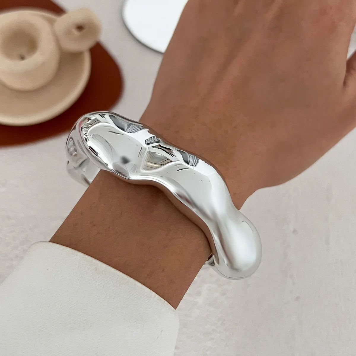 DIEZI Vintage Punk Geometric Cuff Bangles – Gold & Silver Plastic Bracelet for Women & Men