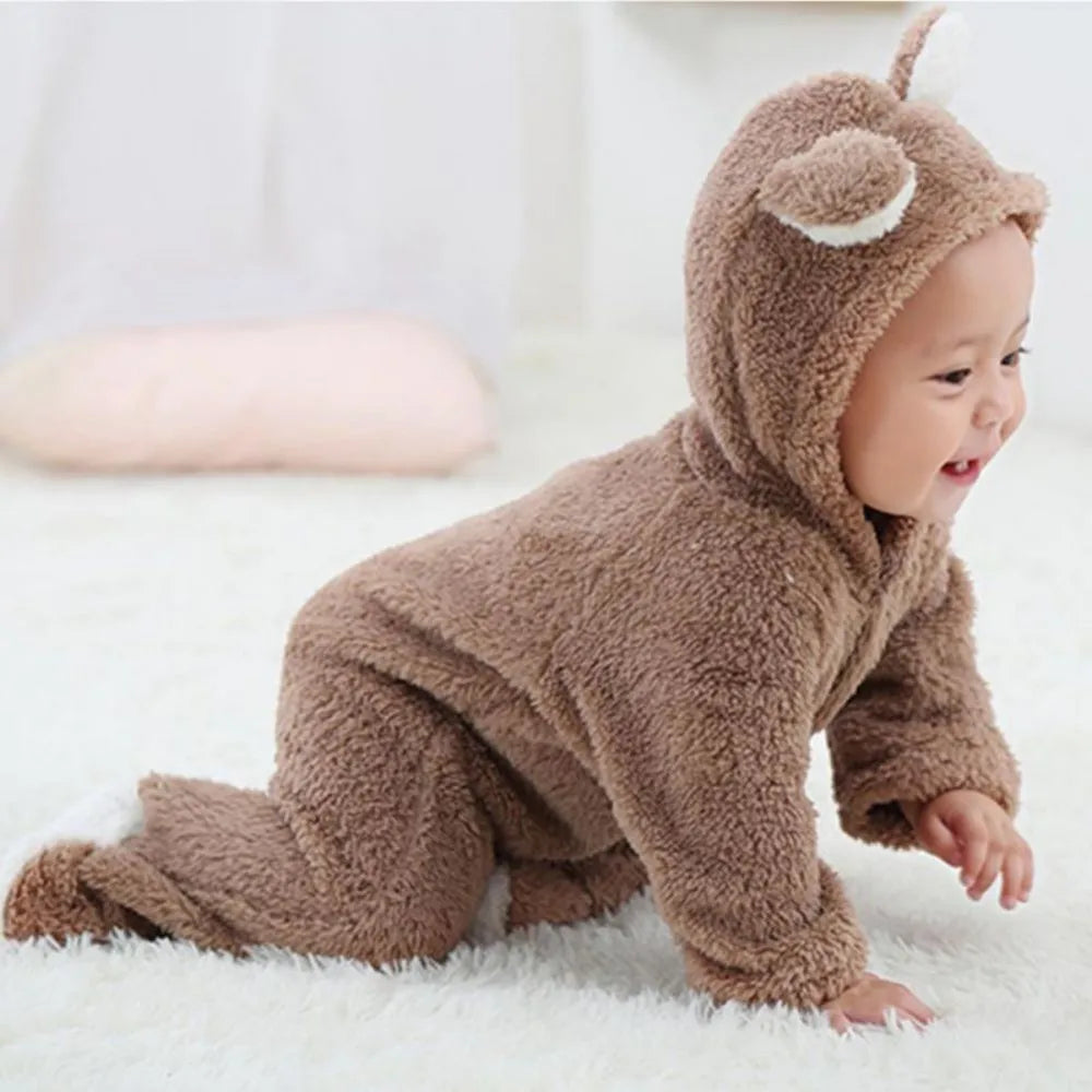 Newborn Baby Romper — Winter Fleece Animal Jumpsuit, Unisex Xmas Outfit