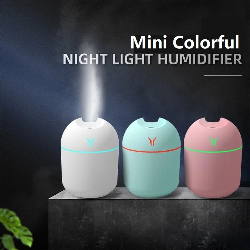 250ML USB Mini Air Humidifier & Essential Oil Diffuser – Ultrasonic Quiet Mist Maker with LED Color Lamp for Home & Car
