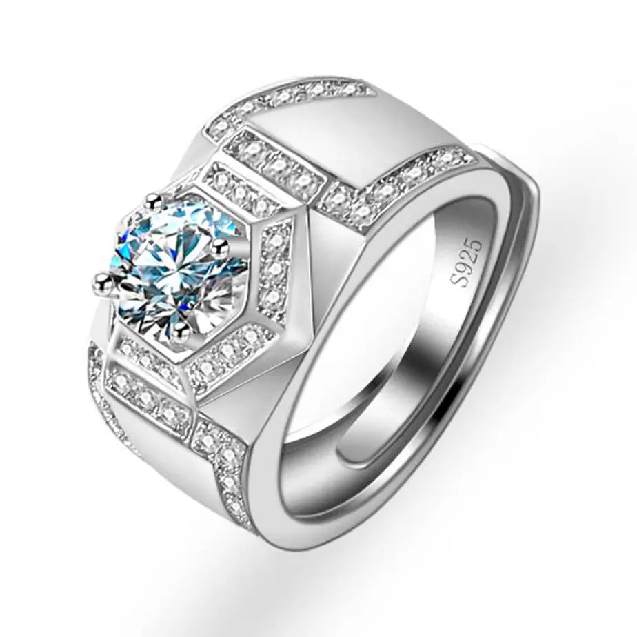 925 Sterling Silver Adjustable Crystal Ring – Fashion Wedding & Engagement Jewelry for Men