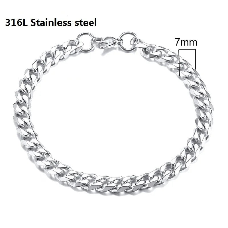 316L Stainless Steel Cuban Chain Bracelet – Unisex Vintage Figaro Punk K-pop Viking Jewelry Gift