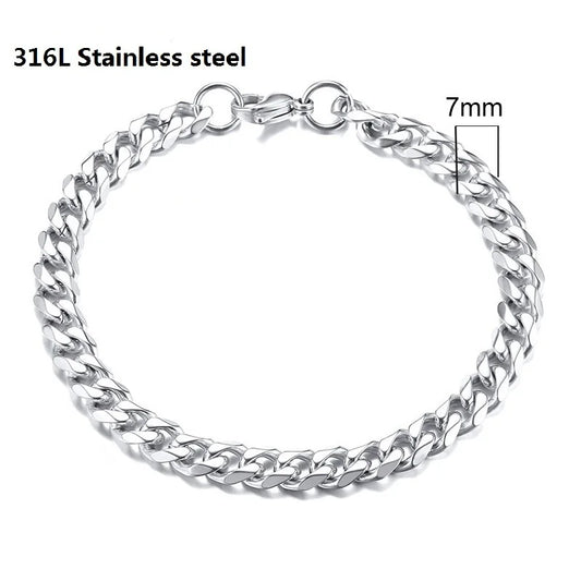 316L Stainless Steel Cuban Chain Bracelet – Unisex Vintage Figaro Punk K-pop Viking Jewelry Gift