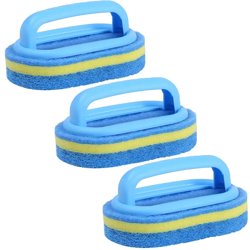 1/3PCS Household Cleaning Brush with Magic Handle Sponge – Easy Cleaner for Kitchen, Bathroom, Toilet, Wall & Window