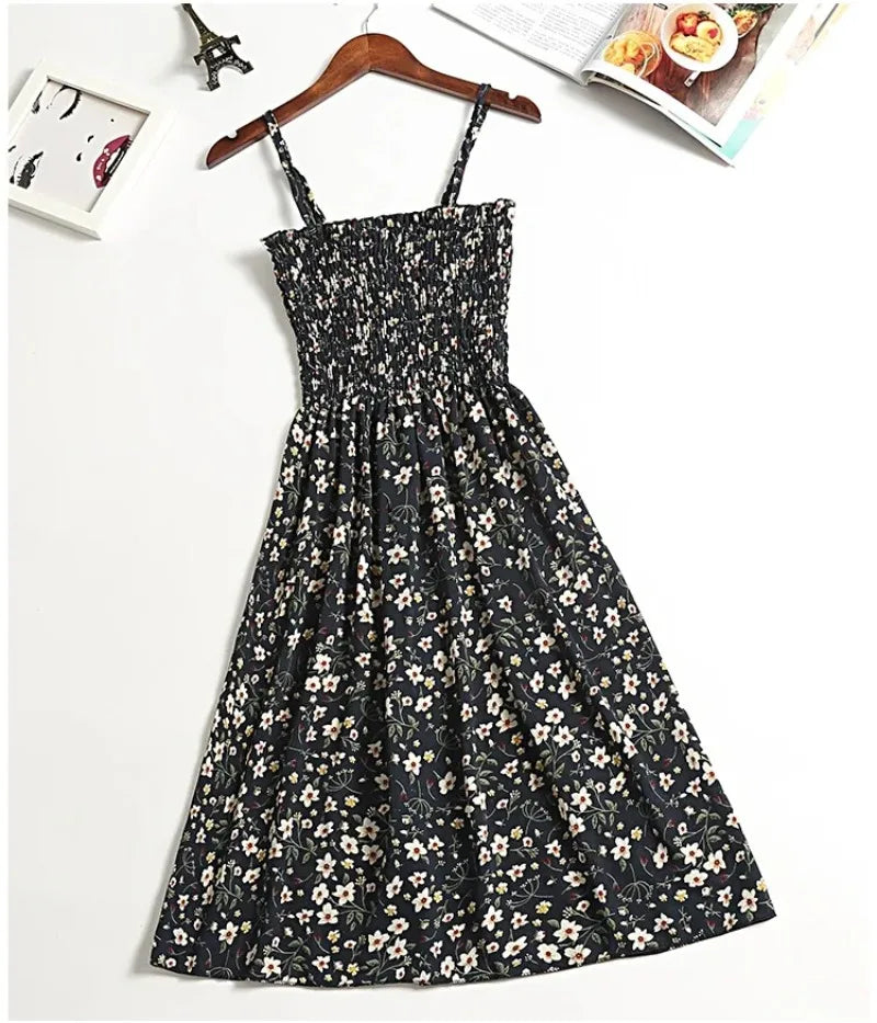 Women's Summer Chiffon Spaghetti Strap Mini Dress – Sleeveless, Elastic Waist, Casual Vestidos