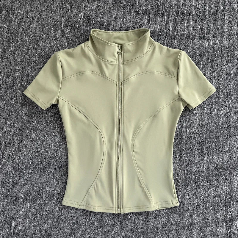 Women’s Summer Slimming Quick-Dry Yoga Top – Short Sleeve, Full-Zip
