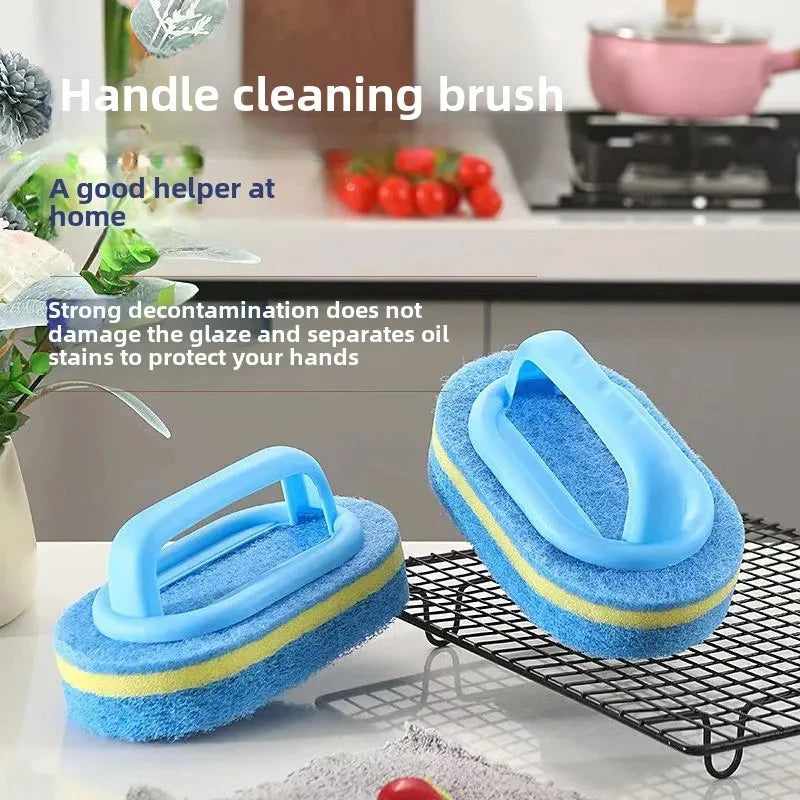 1/3PCS Household Cleaning Brush with Magic Handle Sponge – Easy Cleaner for Kitchen, Bathroom, Toilet, Wall & Window