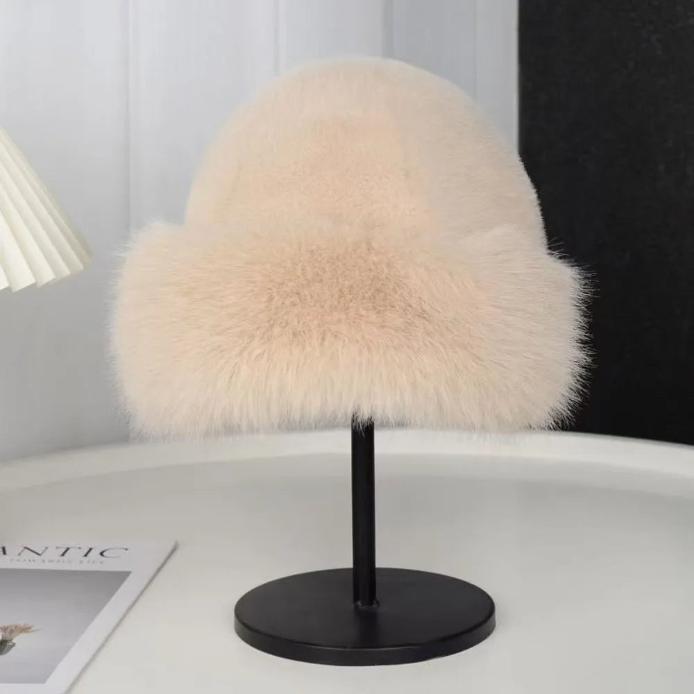 New Fluffy Fur Bucket Hat for Women, Warm Winter Fisherman Hat, Christmas Gift