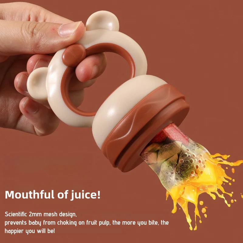 1 Pc Baby Fruit Feeder Pacifier Bear Design For Food Feeding Silicone Mesh Bag Bite Vegetable And Juice Toddler Teething Toy
