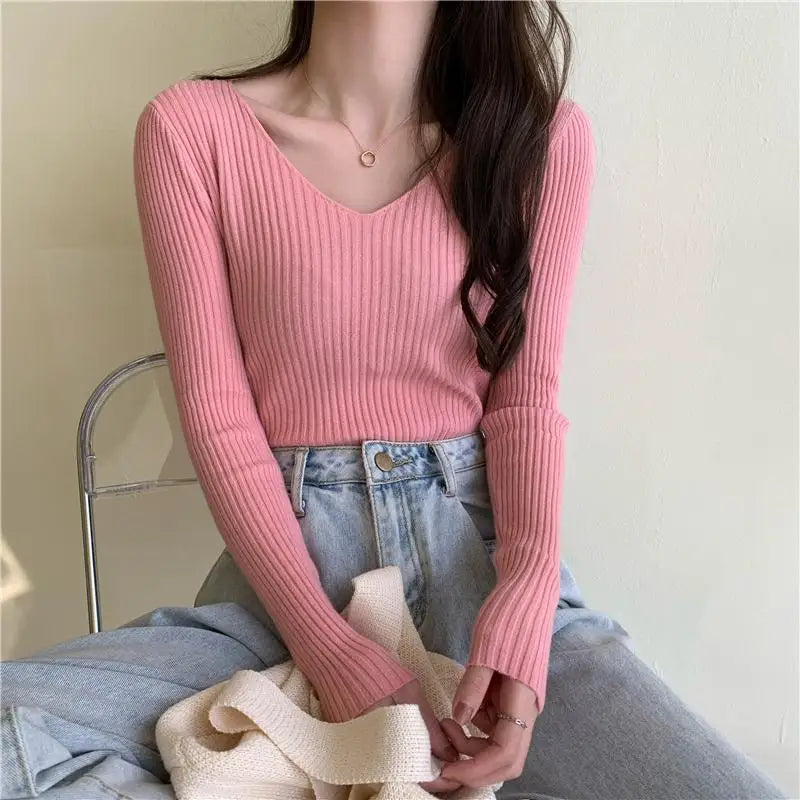 2025 Autumn Winter Women's Knitted Pullover Sweater – Casual Long Sleeve Solid Top