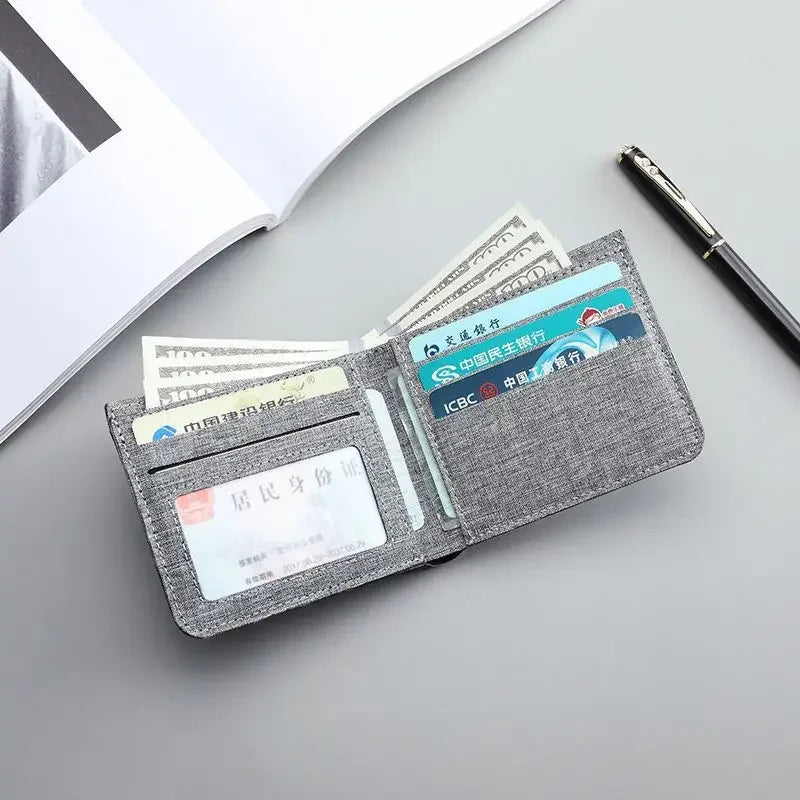 Men's Canvas Card Holder Wallet – Black/Blue/Gray, Compact & Stylish